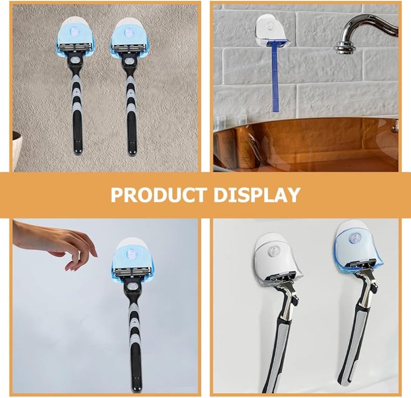 Plastic Razor Stand With Suction Cups Blue Gray Bathroom Shower Wall Mount Holder - Image 5
